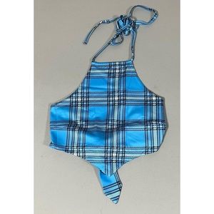 Blue Plaid Halter Bandana Tank Crop Top Shirt Tee Size M 💙🤍🖤